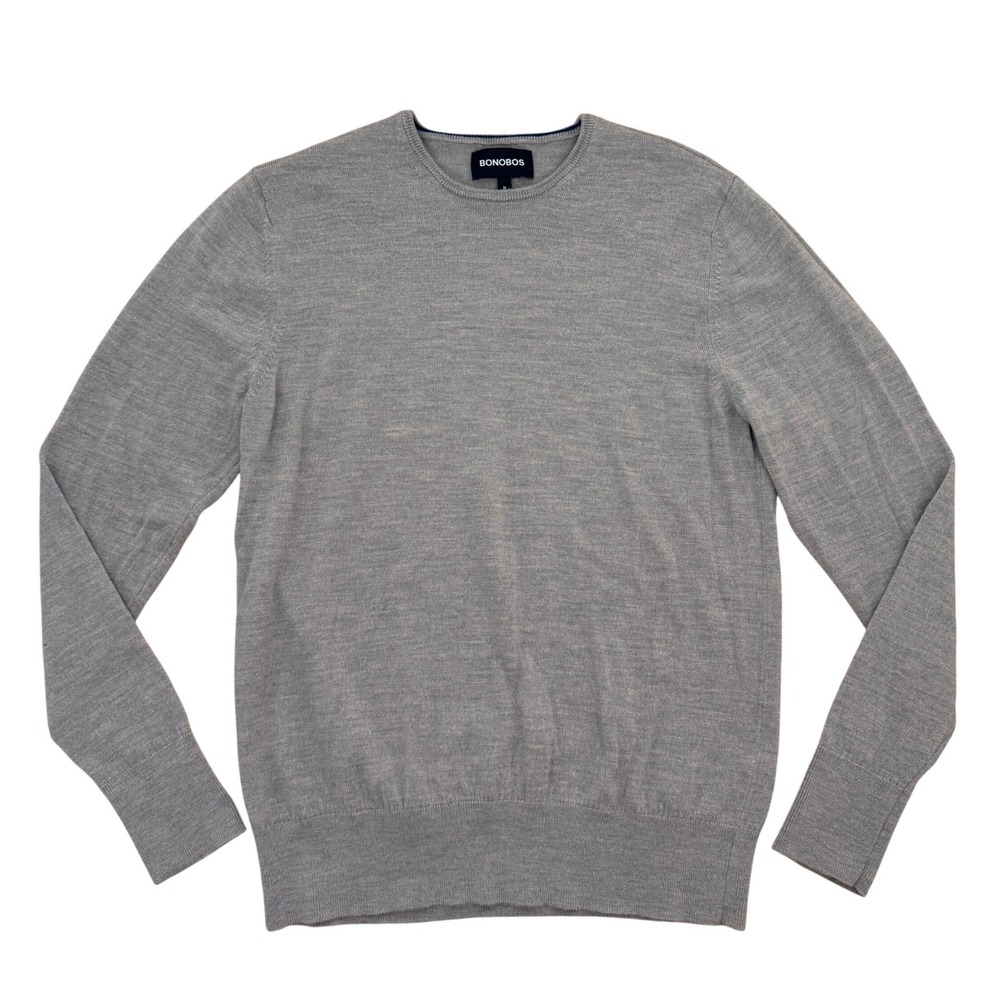 Merino Wool Crewneck Sweater Mens M Grey Extra Fine Classic Minimalist